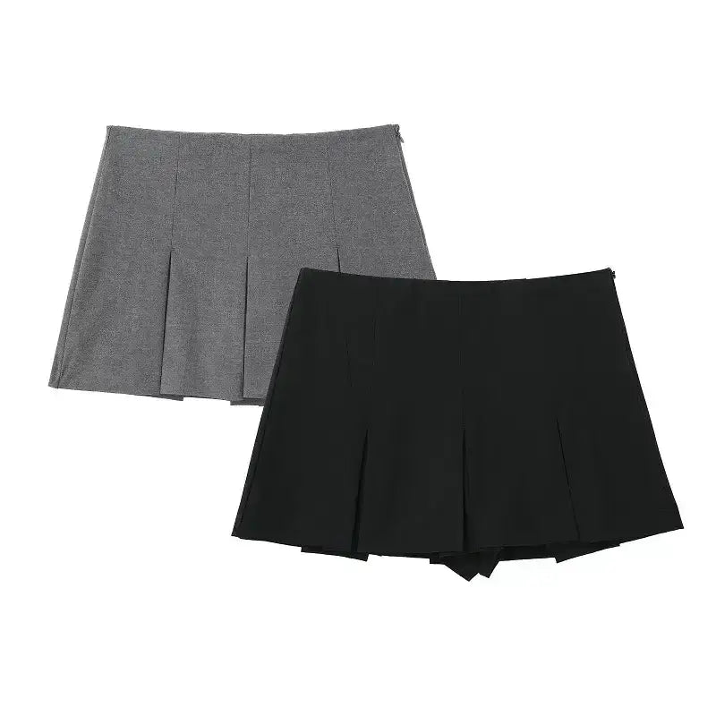 Gray and black spring summer casual skorts with pleated design from The Lady's Haven Boutique