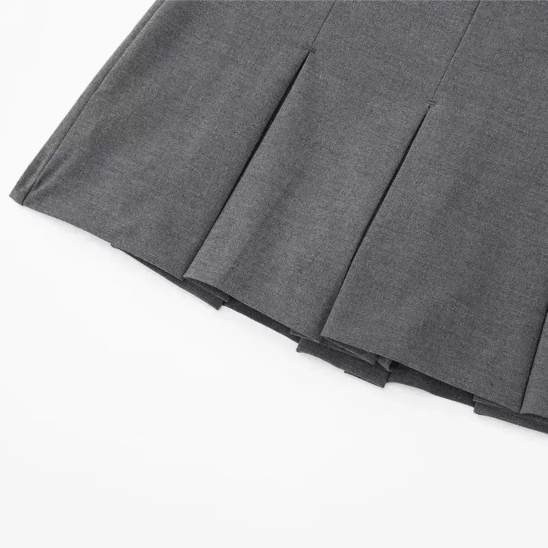 Close-up of gray fabric pleats on spring summer casual skorts from The Lady's Haven Boutique