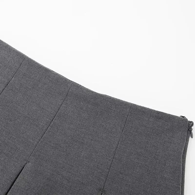 Close-up of gray spring summer casual skorts fabric texture and seam details