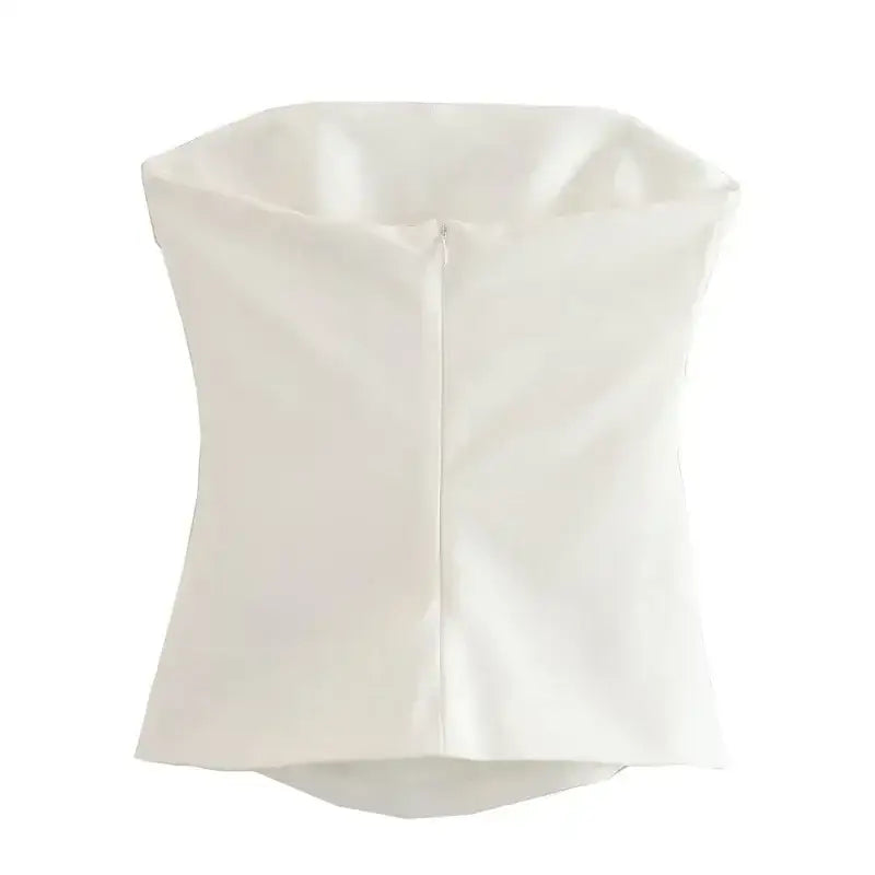 White elegant strapless corset top with smooth fabric and fitted silhouette from The Lady's Haven Boutique