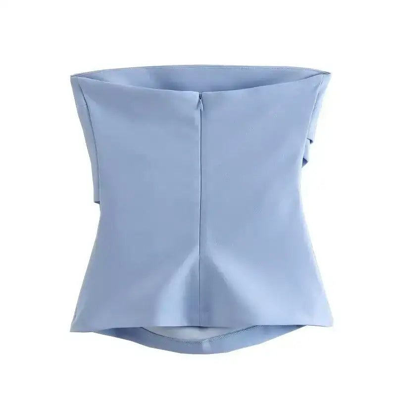Light blue strapless corset top with structured fit and smooth fabric by The Lady's Haven Boutique