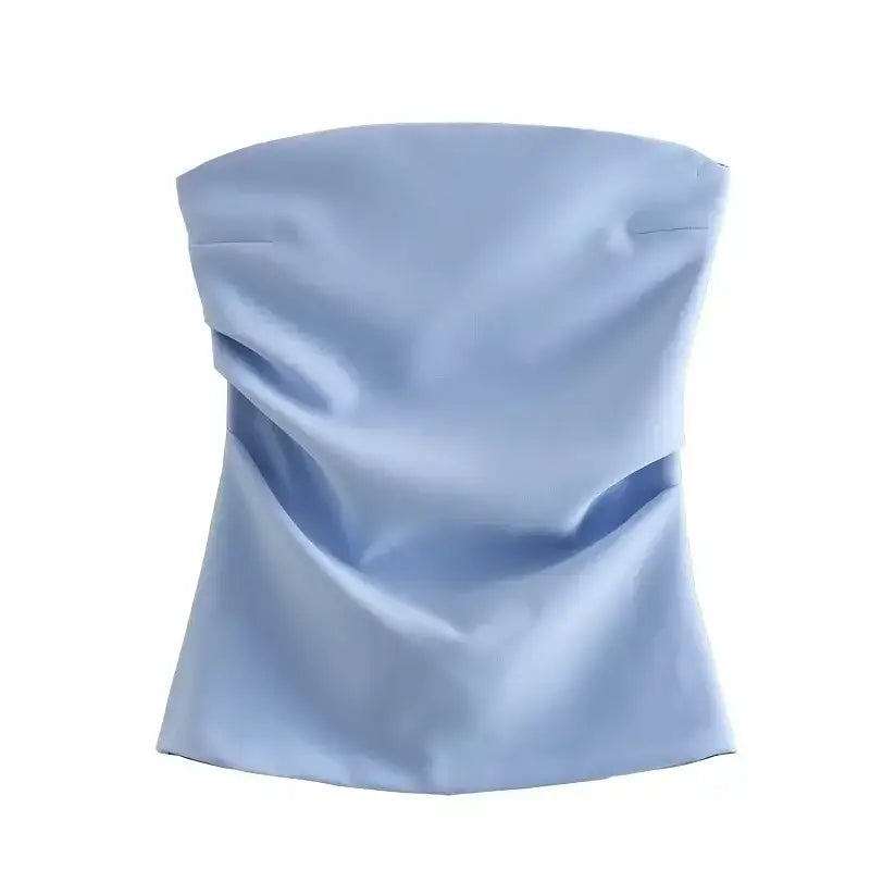Light blue strapless corset top from The Lady's Haven Boutique with smooth fabric and structured fit