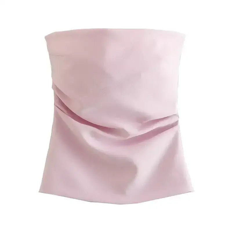 Light pink strapless corset top with smooth fabric and subtle draping from The Lady's Haven Boutique
