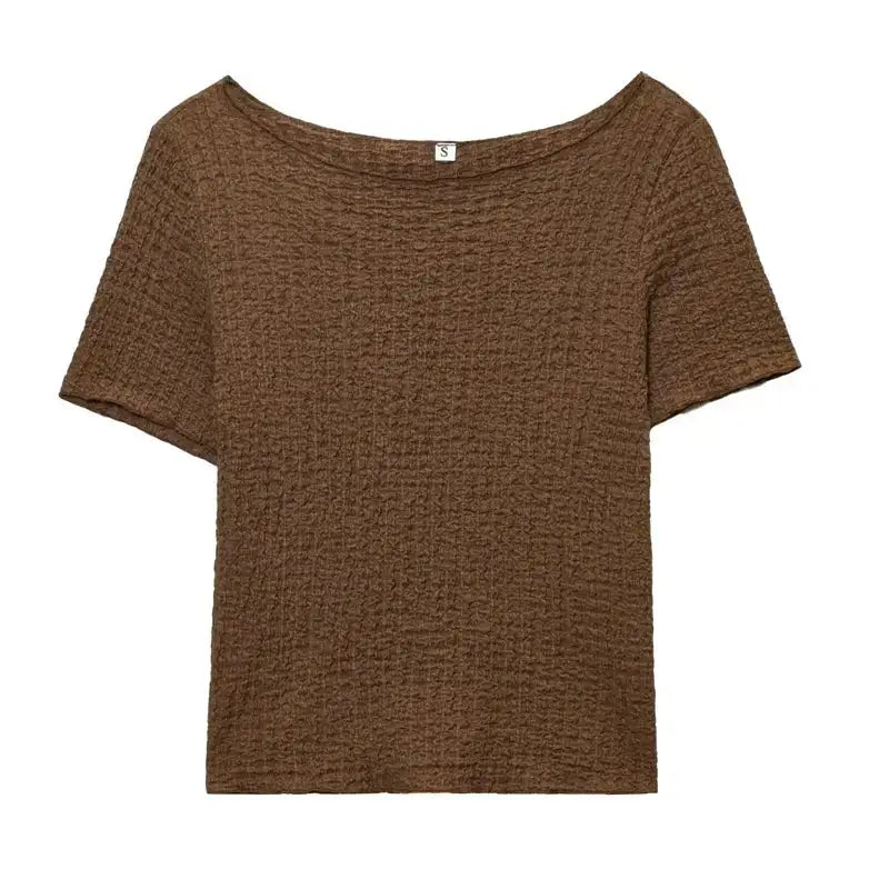 Brown textured short sleeve top from The Lady's Haven Boutique two piece wide leg pant set