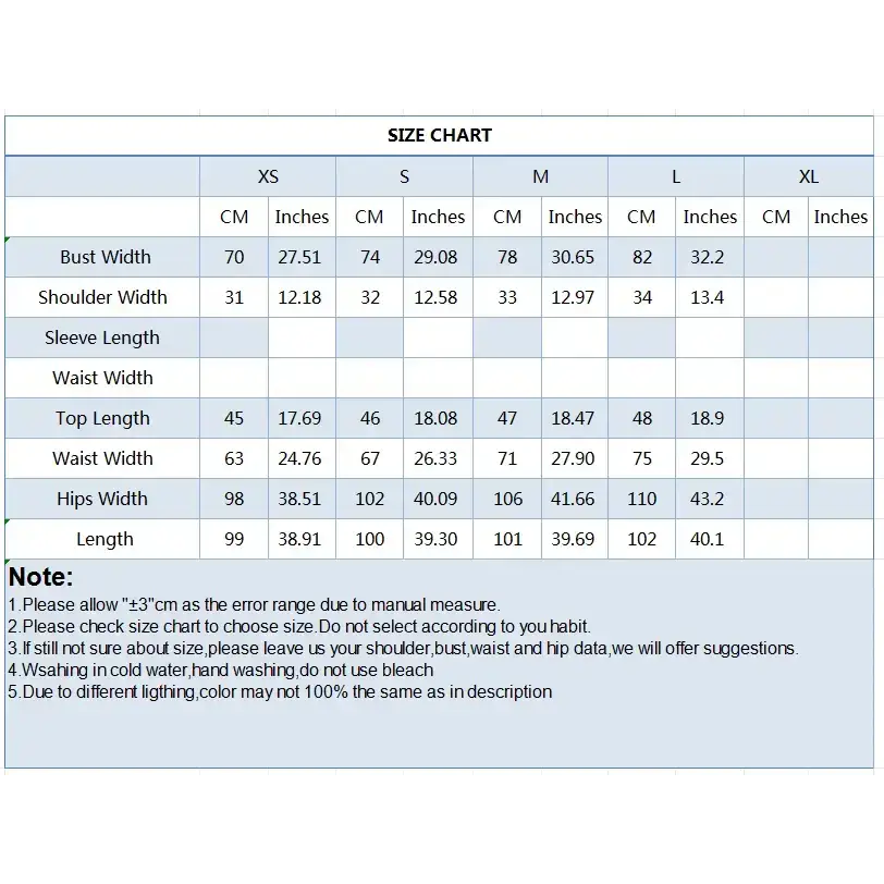 Size chart table for The Lady's Haven Boutique two piece wide leg pant set with measurements in CM and inches