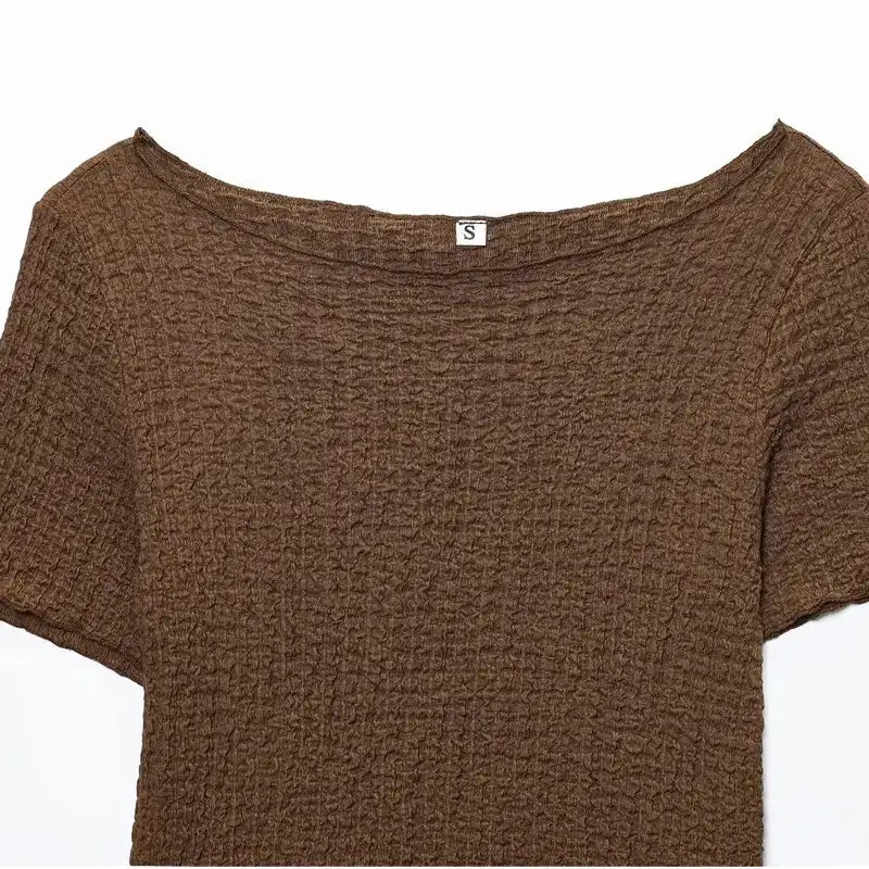 Brown textured top from a two piece wide leg pant set by The Lady's Haven Boutique