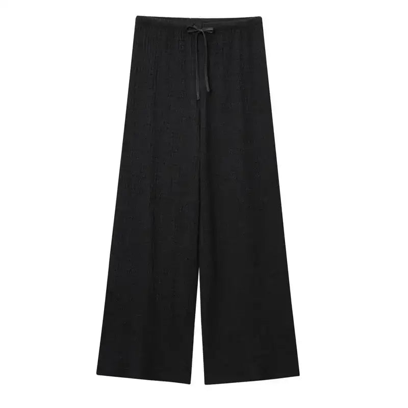 Black wide leg pants with drawstring waist from two piece wide leg pant set by The Lady's Haven Boutique