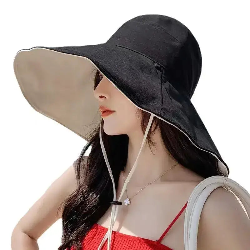 Stylish black UPF 50 sun protection hat with wide brim for ultimate sun safety