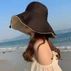 Wide Brim UPF 50  Sun Hat Women Anti-UV Protection Hiking Fisherman Cap Fold Summer Solid Beach Hat 2024 Double sided