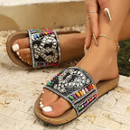 The Lady's Haven Boutique flat heel sandals with colorful beaded design perfect ladies vacation beach slippers