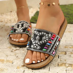 The Lady's Haven Boutique flat heel sandals decorated with colorful beads perfect as ladies vacation beach slippers