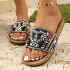 The Lady's Haven Boutique flat heel sandals with colorful beadwork and rhinestones ladies vacation beach slippers