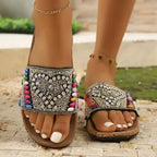 The Lady's Haven Boutique flat heel sandals adorned with colorful beads and rhinestones ladies vacation beach slippers
