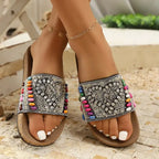 The Lady's Haven Boutique flat heel ladies vacation beach slippers with colorful beaded straps