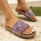 The Lady's Haven Boutique flat heel sandals ladies vacation beach slippers with colorful beaded design