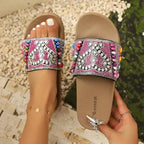 The Lady's Haven Boutique flat heel sandals with colorful beaded straps ladies vacation beach slippers