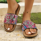 The Lady's Haven Boutique flat heel sandals with colorful beaded design ladies vacation beach slippers