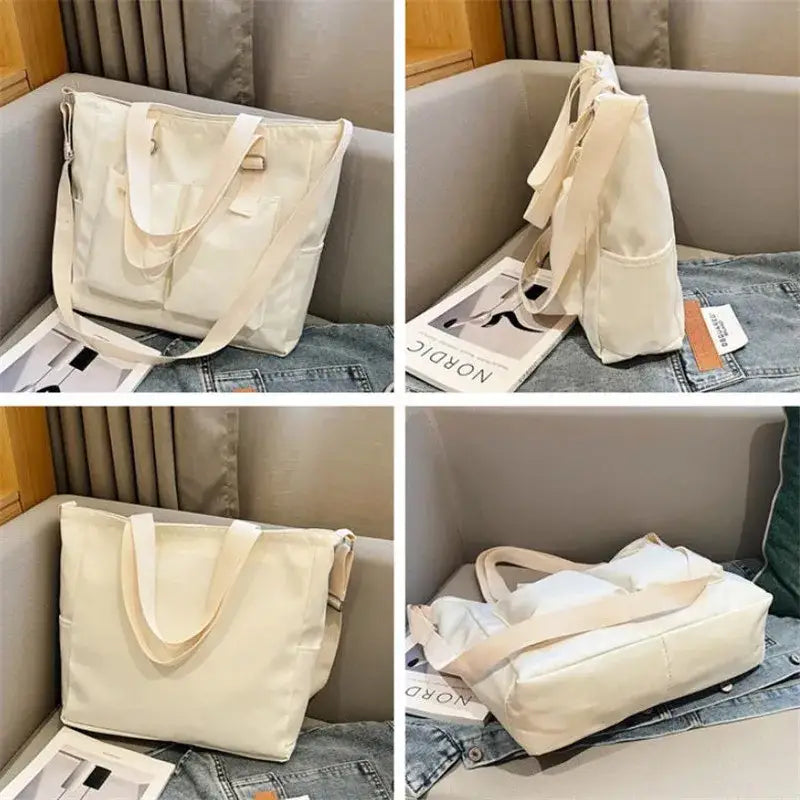 Stylish large capacity shopper handbag in cream with spacious interior for daily essentials