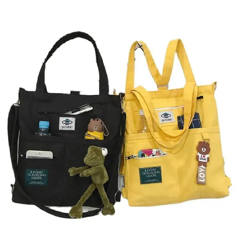 Versatile large capacity tote bag for women, available in black and yellow, perfect for daily use
