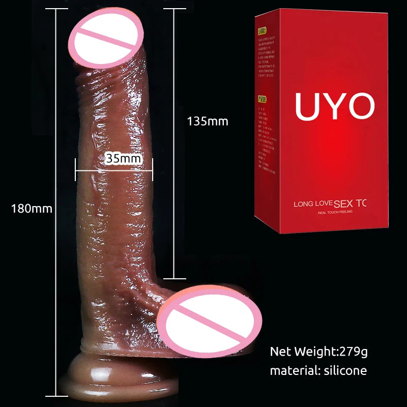 Large silicone dildo with suction cup, 180mm long and 35mm wide, perfect for versatile use