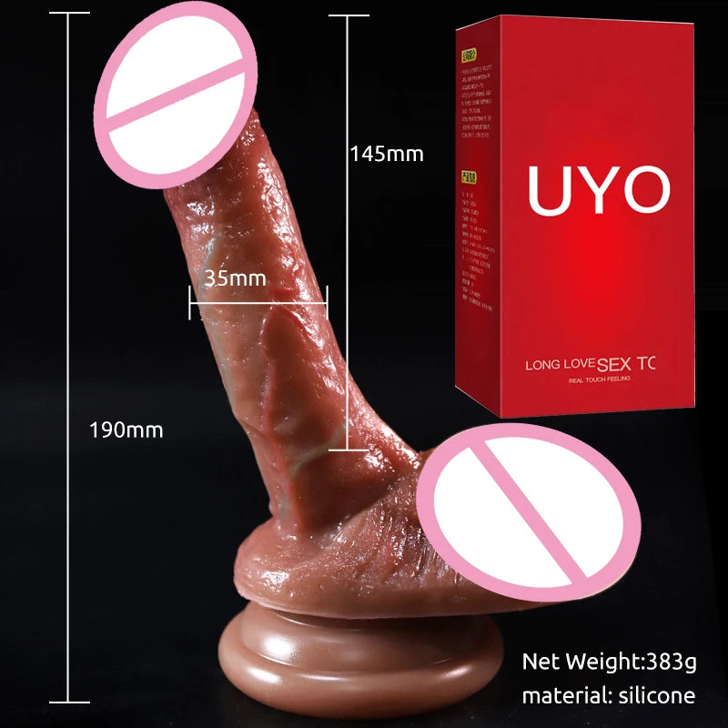 Large silicone dildo with suction cup for versatile play and reliable stability during use