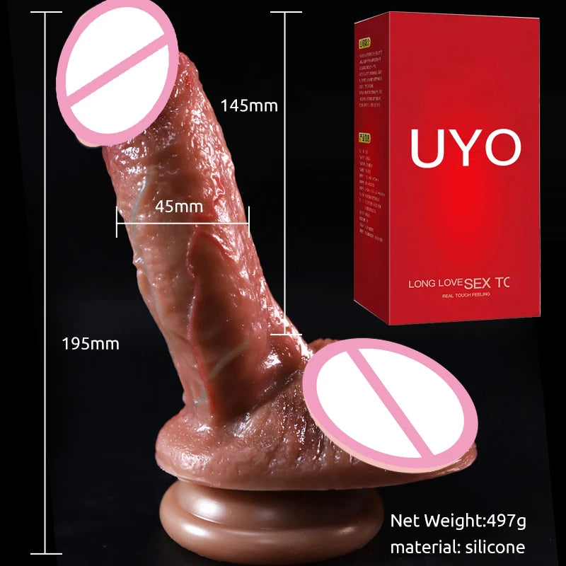 Large silicone dildo with suction cup, featuring realistic texture and sturdy base for versatile use