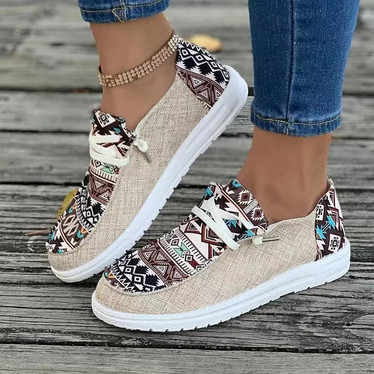 The Lady's Haven Boutique large size plaid casual shoes with geometric patterns and white soles