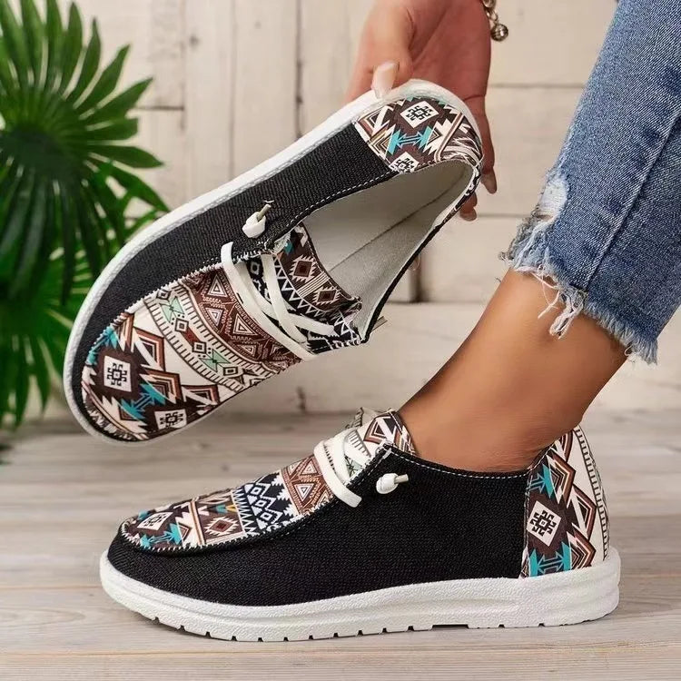 Large size plaid casual shoes with geometric pattern and white soles from The Lady's Haven Boutique