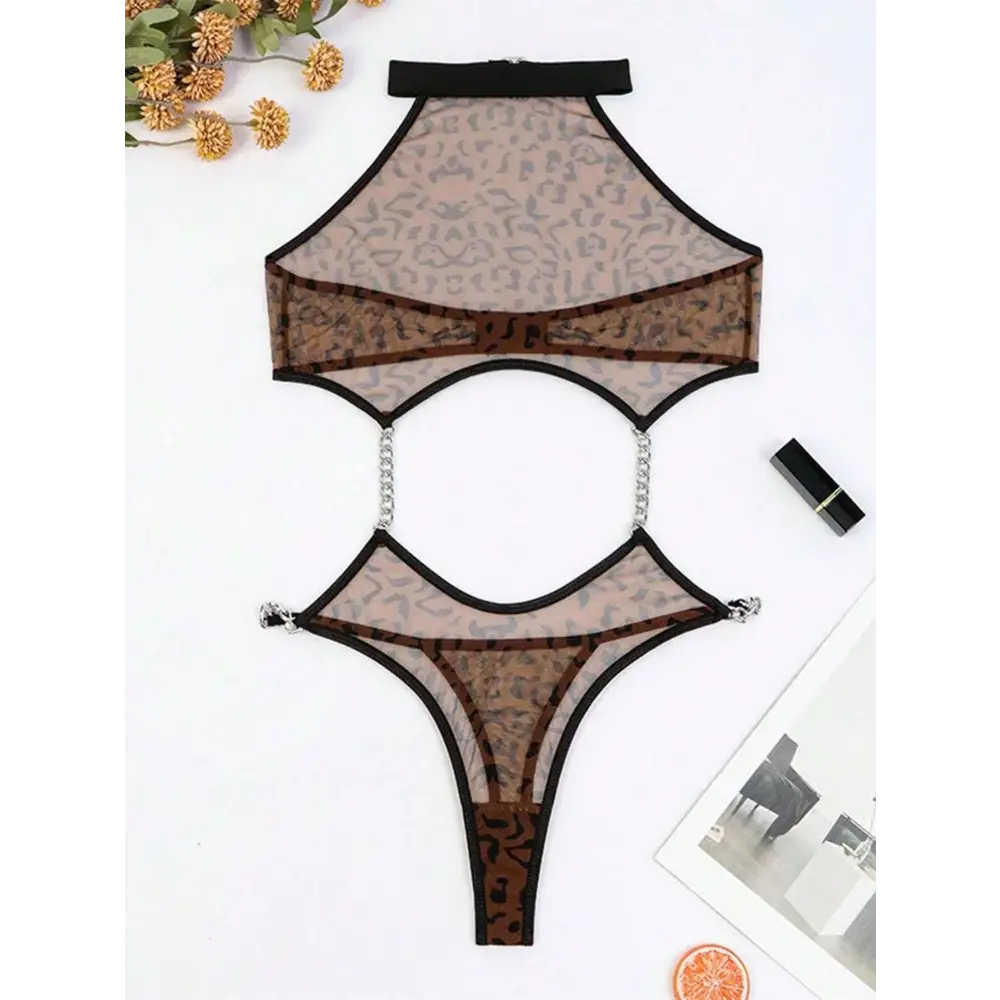 Leopard Print Chain Teddy - Bodysuits