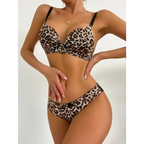 Leopard print lingerie set with black straps featuring a matching bra and panties from The Lady's Haven Boutique