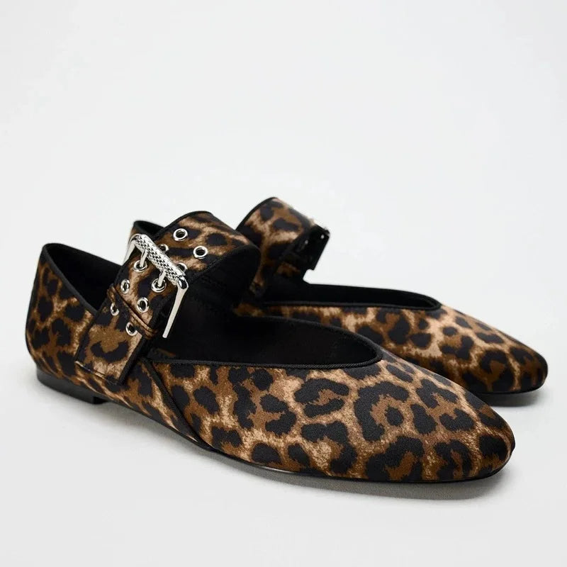 Leopard print pointed toe flats with buckle detail from The Lady's Haven Boutique