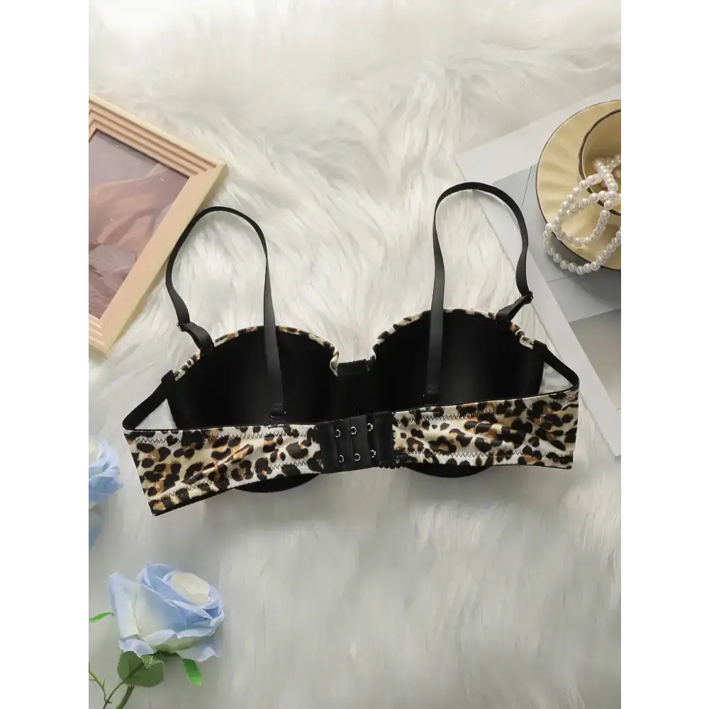 Leopard print push up bra with black straps and hook closure from The Lady's Haven Boutique