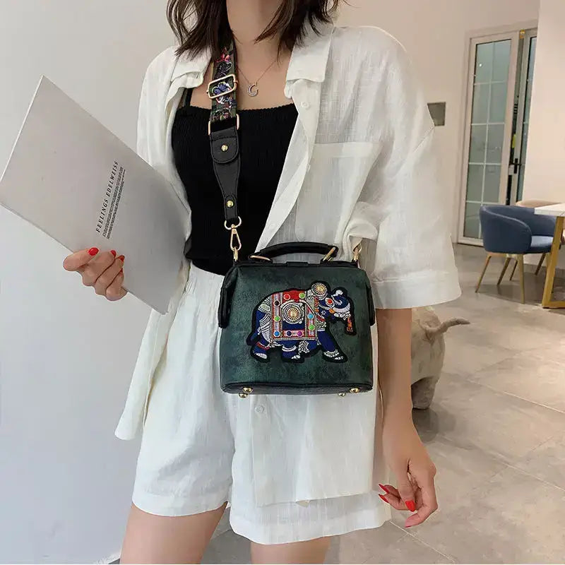 Luxury Embroidered Crossbody Bag Fearuring Elephant Design - The Lady's Haven Boutique