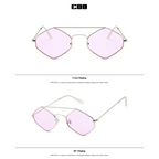 Luxury ladies sunglasses with metal frame featuring a unique hexagonal design and pink lenses