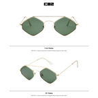 Luxury ladies sunglasses metal frame with unique hexagonal design and green lenses