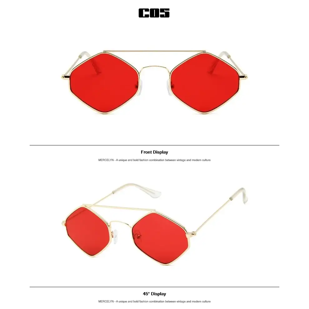 Luxury ladies sunglasses with a metal frame and striking red lenses for a stylish look
