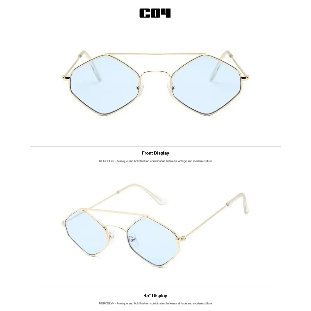 Luxury ladies sunglasses metal frame with unique vintage design and blue lenses
