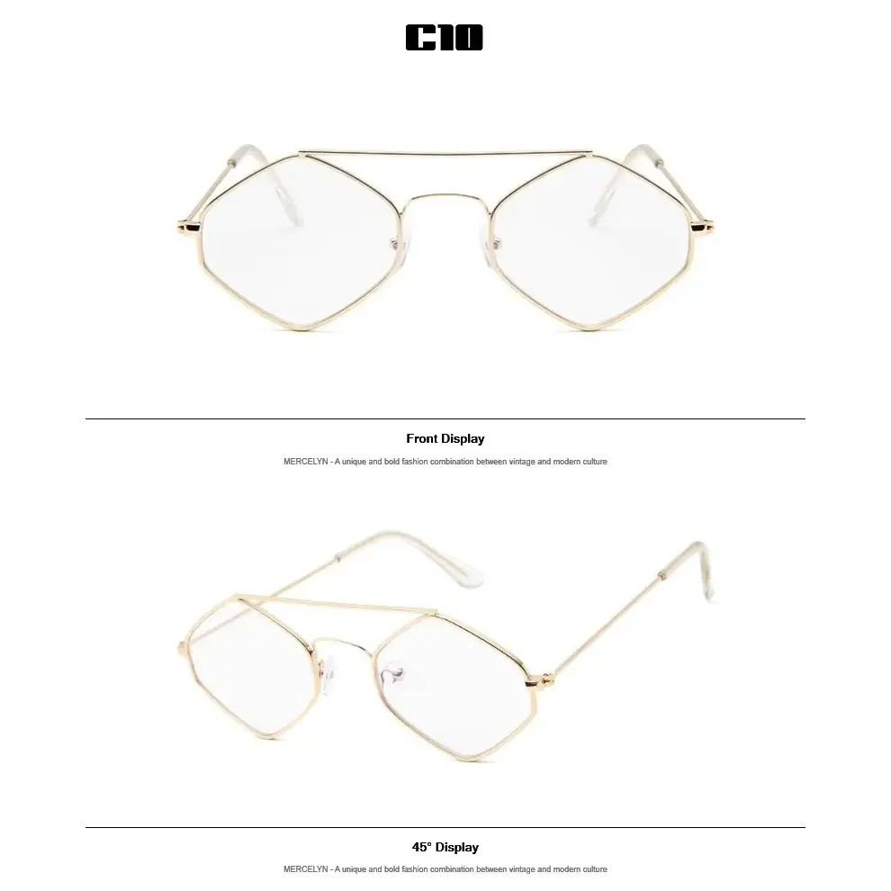 Luxury ladies sunglasses metal frame with unique hexagonal design and vintage-modern blend