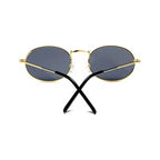 Luxury oval sunglasses women with gold frame and black temple arms for stylish sun protection