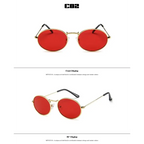 Luxury oval sunglasses women with red lenses and stylish gold frames from The Lady's Haven Boutique