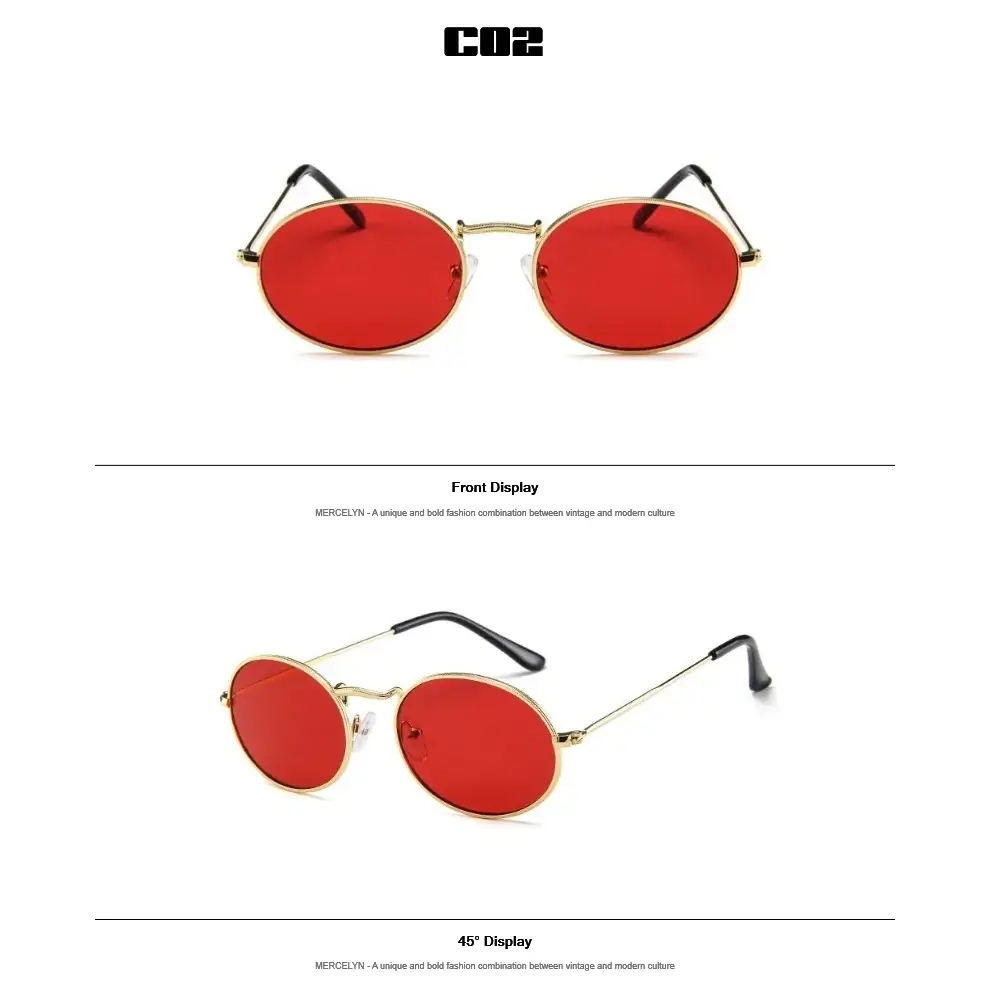Luxury oval sunglasses women with red lenses and stylish gold frames from The Lady's Haven Boutique