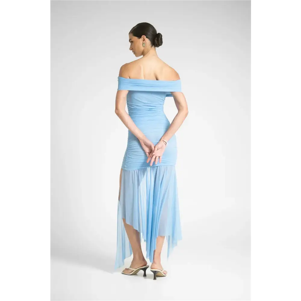 Mozision Mesh Off-shoulder Backless Sexy Maxi Dress For Women Fashion Strapless Sleeveless Split Ruched Bodycon Club