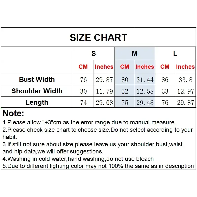 Size chart for mini slip dress showing bust width shoulder width and length in centimeters and inches
