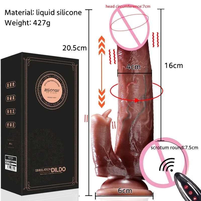 Ladys Haven Boutique realistic brown silicone dildo with suction base remote and measurements large telescopic vibrator for women
