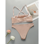 Beige wire support bra and panty set with adjustable straps and lace detailing from The Lady's Haven Boutique