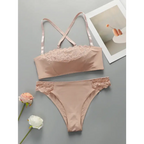 Blush pink wire support bra and panty set with lace trim and adjustable straps from The Lady's Haven Boutique