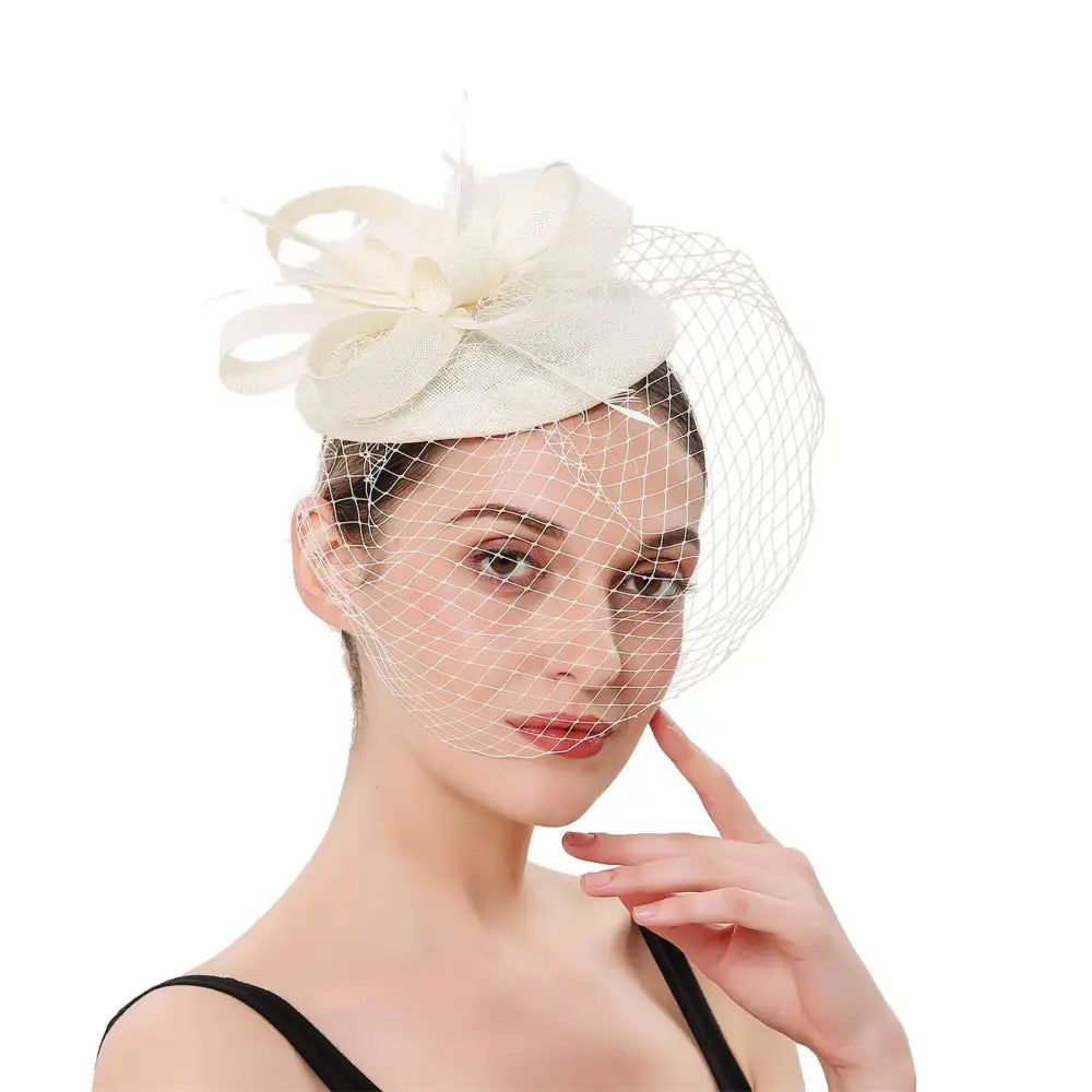 New Fascinator Pillox Hat Wedding Bridal Veil Fascinator Mesh Lace Headband Tea Party Feather Fascinator Hats for Women