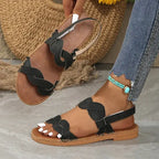 Non slip flat heel summer sandals with black braided straps and brown sole from The Lady's Haven Boutique