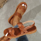 Brown non slip flat heel summer sandals from The Lady's Haven Boutique with braided straps and cushioned sole