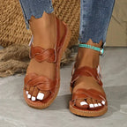The Lady's Haven Boutique non slip flat heel summer sandals in brown with braided straps and cushioned sole